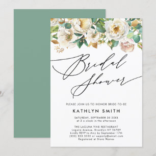 Elegant Peony Botanical Greenery Bridal Shower Invitation
