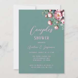 Elegant Peony Bouquet In Watercolor Wedding Invitation