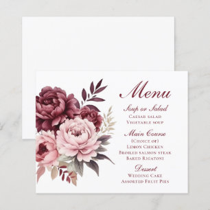 Elegant Peony Burgundy Floral Wedding Menu