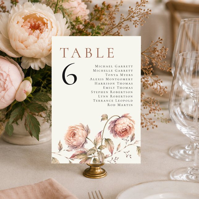 Elegant Peony Editorial Wedding Table Seating Invitation (Creator Uploaded)