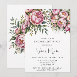 Elegant Peony Floral Arrangement Engagement Party Invitation