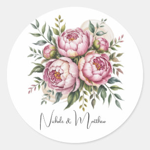 Elegant Peony Floral Arrangement Wedding Classic Round Sticker