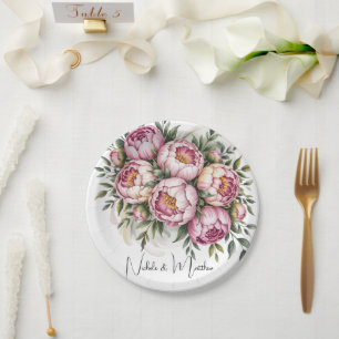 Elegant Peony Floral Arrangement Wedding Paper Plate