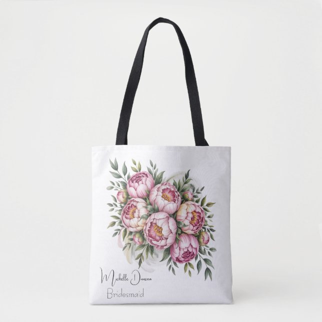Elegant Peony Floral Bridesmaids Favour Tote Bag (Front)
