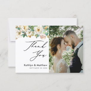 Elegant Peony Floral Greenery Photo Thank You Card