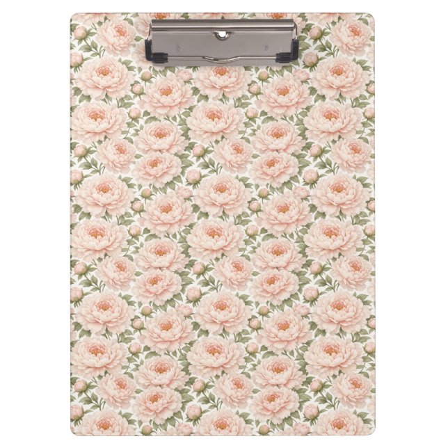 Elegant Peony Floral Pattern Clipboard (Front)
