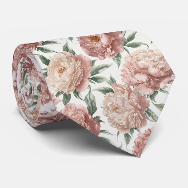 Elegant Peony Floral Pattern Tie (Rolled)