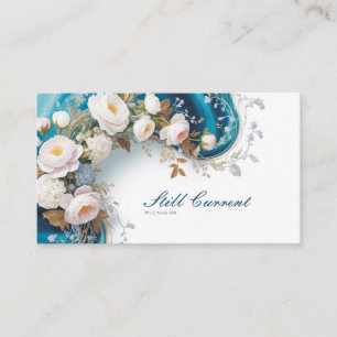 Elegant Peony Floral Teal and Gold Business Card