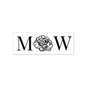 Elegant Peony Flower 2 Initial Wedding Couple Self-inking Stamp