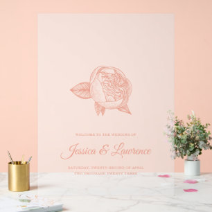 Elegant Peony Flower Wedding Welcome Frosted Acrylic Sign