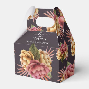 Elegant Peony Flowers on Purple Brown Favor Box