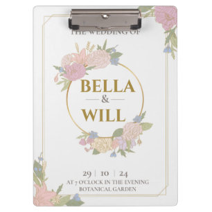 Elegant Peony Lily Rose Wedding Clipboard