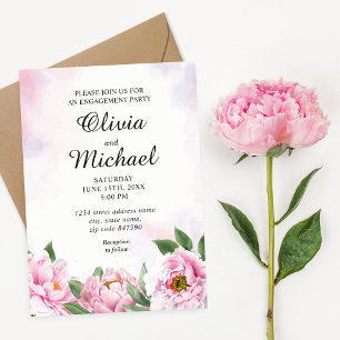 Elegant Peony Minimalist Engagement Invitation