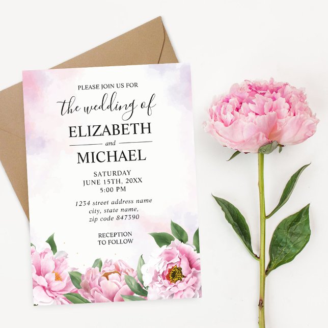 Elegant Peony Minimalist Wedding Invitation (Creator Uploaded)