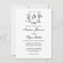 Elégant Peony Monogram Crest Invitation