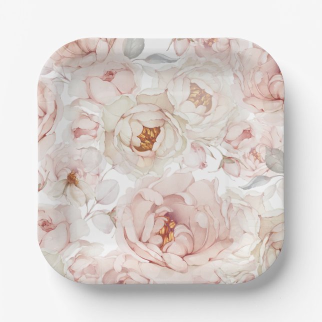 Elegant Peony Paper Plates (Front)
