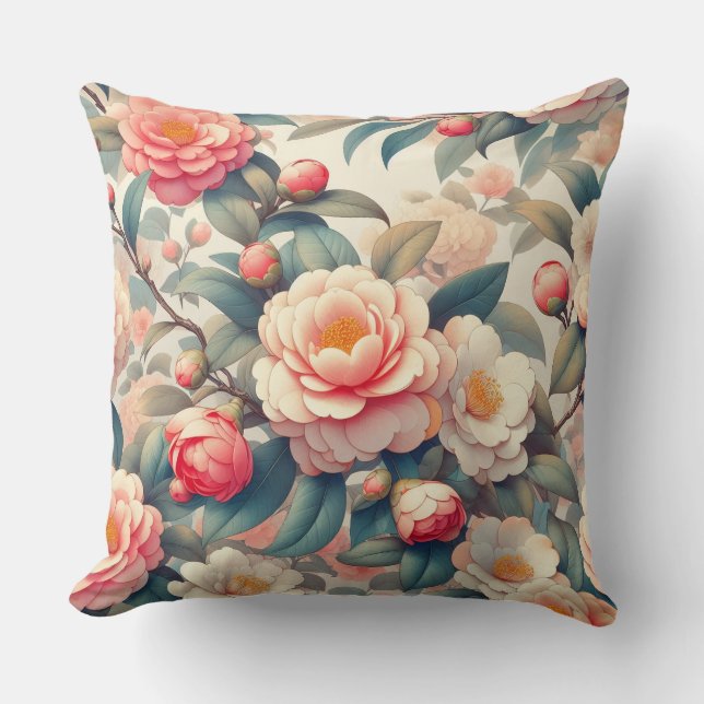  “Elegant Peony Pattern” Throw Pillow (Front)