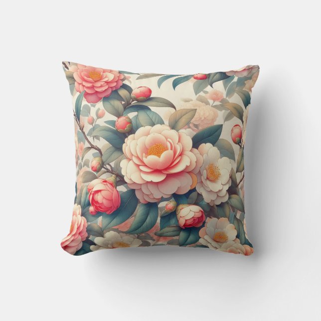  “Elegant Peony Pattern” Throw Pillow (Front)