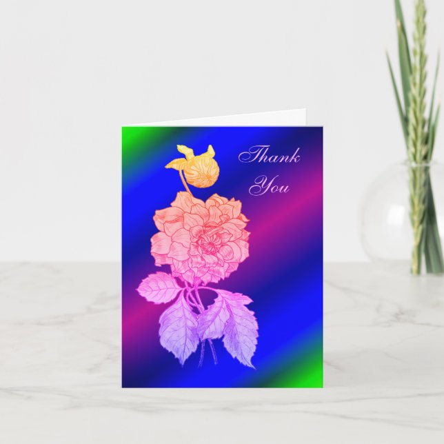 Elégant Peony Rainbow Floral Carte de remerciement (Devant)