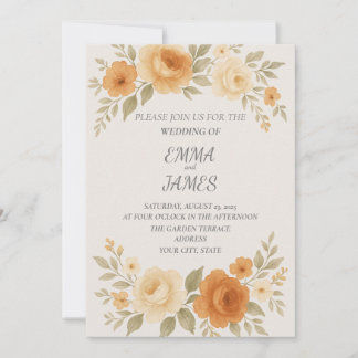 Elegant Peony & Rose Watercolor Wedding Invitation