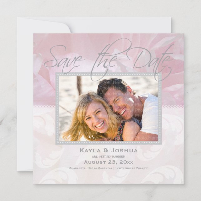 Elegant Peony Save the Date: Silver Invitation (Front)