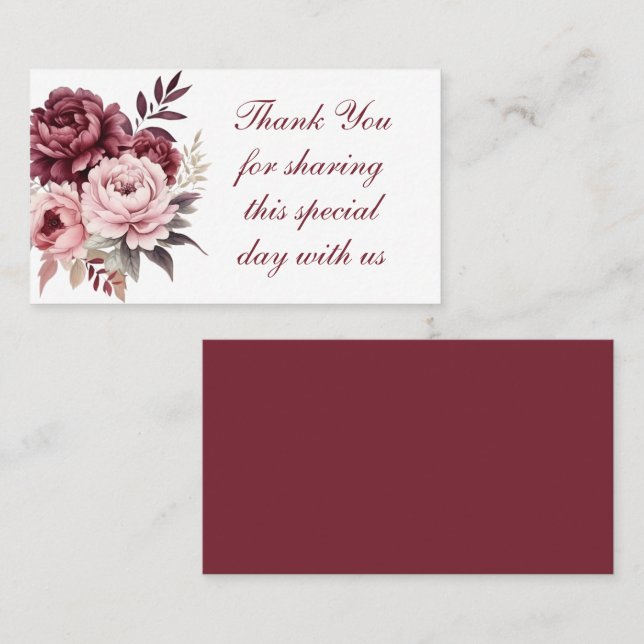 Elegant Peony Watercolor Burgundy Floral Wedding  Place Card (Front/Back)