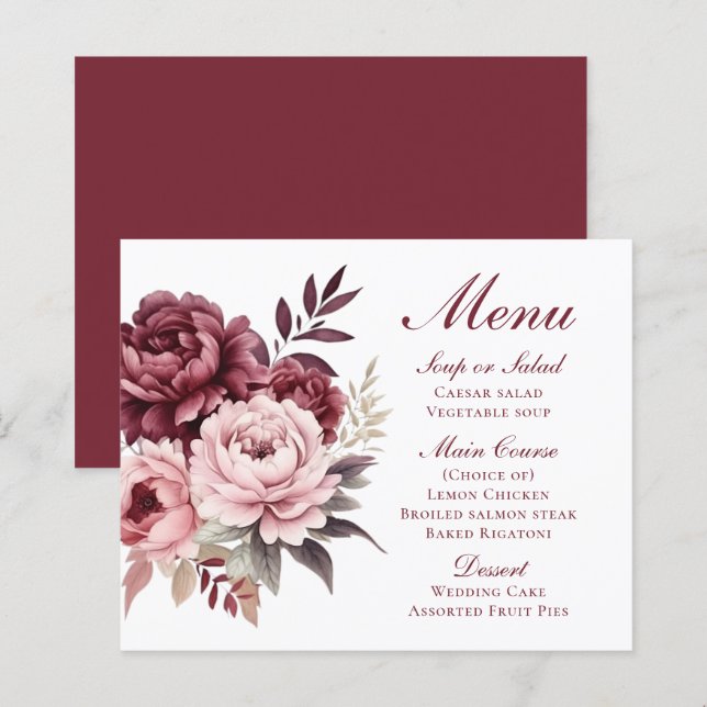 Elegant Peony Watercolor Floral Wedding Menu (Front/Back)