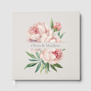 Elegant Peony Wedding Guestbook – Beige Design