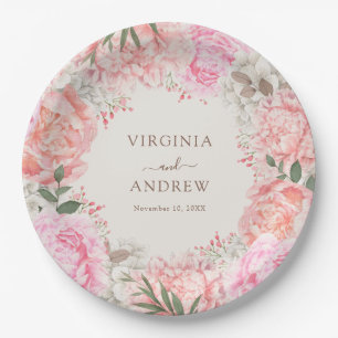 Elegant Peony Wedding Paper Plate
