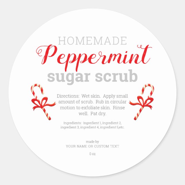 Elegant Peppermint Sugar Scrub Editable Classic Round Sticker (Front)