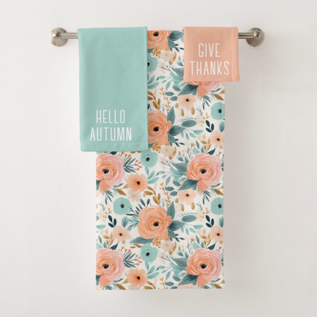 Elegant Perennial Love Floral Pattern Personalized Bath Towel Set (Insitu)