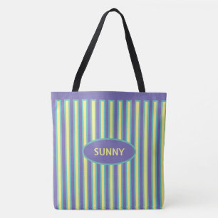 Elegant Periwinkle Blue and Yellow Striped Tote Bag