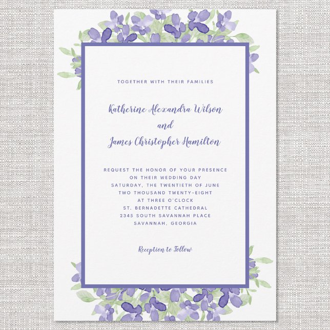 Elegant Periwinkle Blue Floral Watercolor Wedding Invitation (Creator Uploaded)