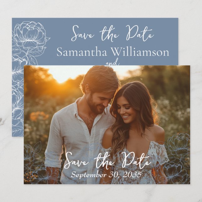 Elegant Periwinkle Blue Modern Minimalist Wedding Save The Date (Front/Back)