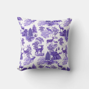 Elegant Periwinkle Blue Toile Deer Fox in Woods Throw Pillow