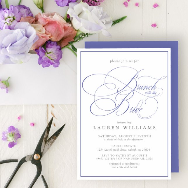 Elegant Periwinkle Calligraphy Brunch With Bride Invitation (Creator Uploaded)