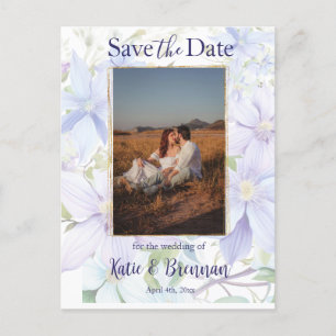 Elegant Periwinkle Clematis Save the Date Photo Postcard