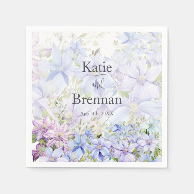 Elegant Periwinkle Clematis Wedding Napkin (Front)