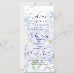 Elegant Periwinkle Clematis Wedding Program
