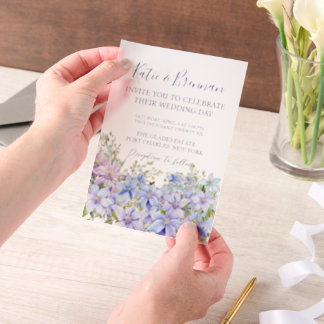 Elegant Periwinkle Clematis Wedding  Vellum Invitations