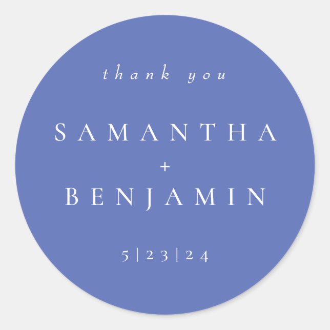 Elegant Periwinkle Coordinate Wedding Classic Round Sticker (Front)