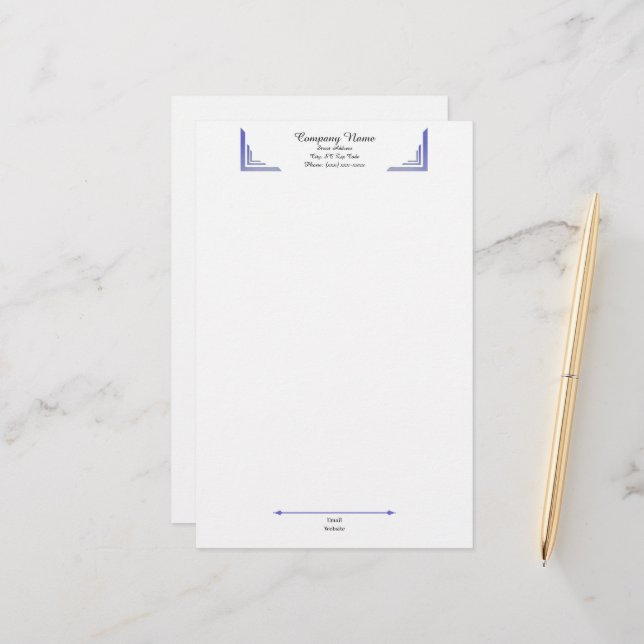 Elegant Periwinkle Corner Professional Stationery (Front/Back In Situ)