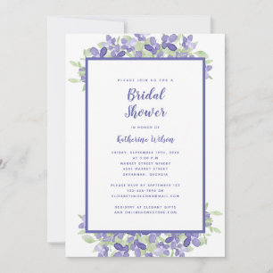 Elegant Periwinkle Floral Watercolor Bridal Shower Invitation