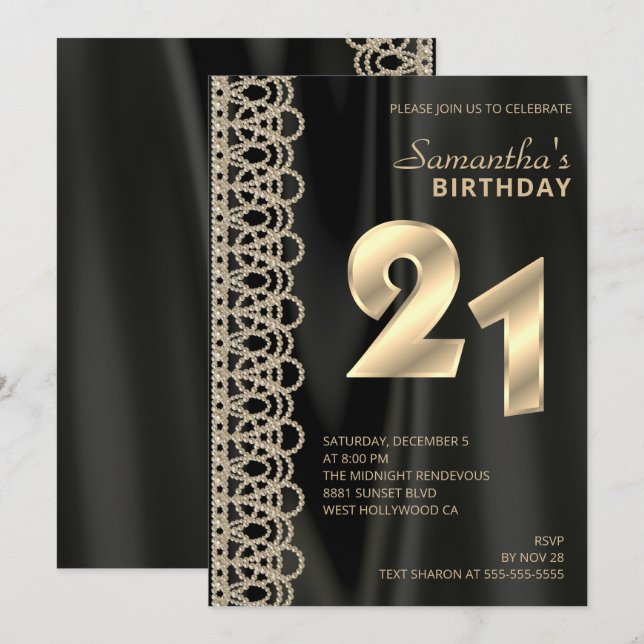 Elégant perles et Satin Invitation Anniversaire (Devant / Derrière)