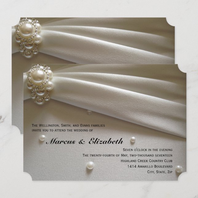 Elégant perles Faire-part de mariage crème ivoire (Devant / Derrière)