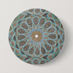 Elegant Persian Blue Arabesque Oriental Decoration 3 Inch Round Button