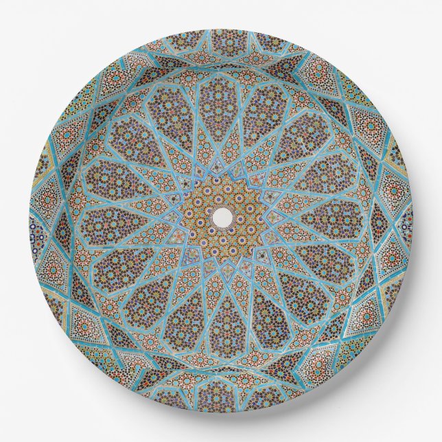 Elegant Persian Blue Arabesque Oriental Pattern Paper Plate (Front)