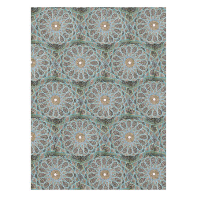 Elegant Persian Blue Arabesque Oriental Pattern Tablecloth (Front)