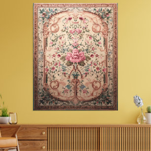 Elegant Persian Floral Rug Stretched Canvas Print