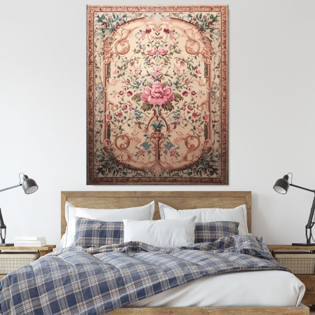 Elegant Persian Floral Rug Stretched Canvas Print (Insitu(Bedroom))